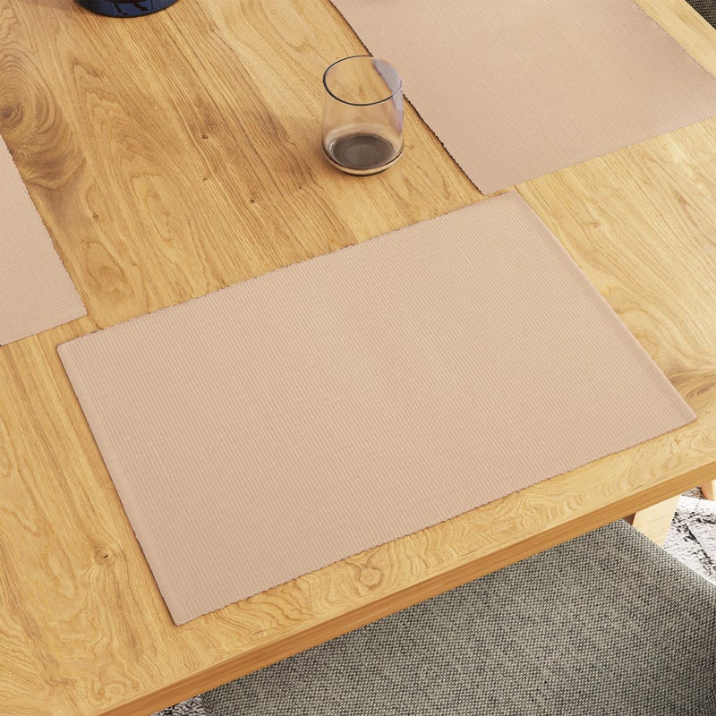 Encasa XO Dining Placemat Set of 6 | Solid Beige Color | Fine Ribbed Cotton Table mat | Size 19x13 in | Machine Washable - Image 1